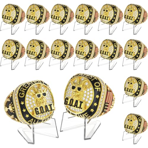 Misdary Goat Championship Rings with Holder Most Valuable Player Greatest of All Time Gold Ring Award Gift Sports Team Prize for Tournament Winner(16 Pcs)