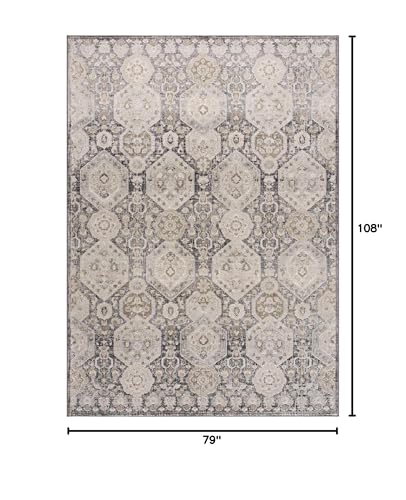 Image of Hauteloom Kismet Boho Vintage Traditional Damask Area Rug - Farmhouse Traditional Floral Medallion Carpet for Living Room, Bedroom, Dining Room - Black, Tan, Gray, Brown, Beige 6'7 inch x 9' (6x9)