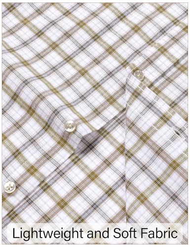 LucMatton Men's Lightweight Gingham Dress Shirt Casual Business Slim Fit Plaid Long-Sleeve Button Down Shirts Beige X-Large - Image 3