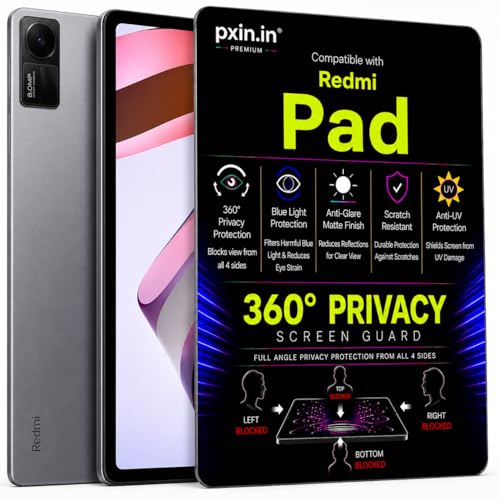 Image of Pxin 360 Pro Privacy Screen guard compatible with Redmi Pad | Anti Glare | Anti UV | Anti Blue | Anti Reflection | Privacy Filter | Unbreakable Build