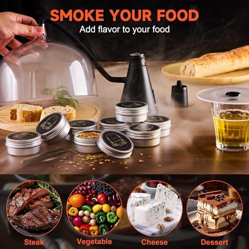 Elegant Cocktail Smoker Kit - Complete Whiskey Drink Smoking Gun with 8 Flavors of Wood Chips, Dome, and Accessories, Adds Flavor to Food and Drinks, Infuser Kit for Indoor Outdoor Use (Black) — view 4