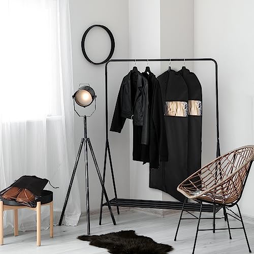 RosewineC 2 Stück Kleidersack mit Schuhbeutel, 120 x 60 cm Schwarz Kleidersäcke mit Reißverschluss, Mottensicher Anzugtasche Lang Kleidersack zur Aufbewahrung Kleiderhülle für Kleider Hemden