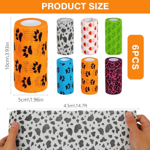 Image of Qpets Waterproof Self-Adhesive Pet Bandage, 6 Rolls Lick-Proof 10x5cm | Non-Woven Stretchy Material, Wound Protection, Keeps Wounds Clean & Dry, Gentle on Fur, Easy to Apply & Remove