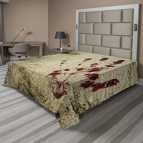 Ambesonne Horror House Flat Sheet, Grunge Design Wall Bloody Hand Print Murky Palm Trace Retro Spooky Movie Themed, Soft Comfortable Top Sheet Decorative Bedding 1 Piece, Queen Size, Beige Red