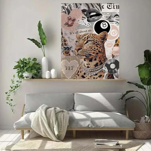 Diamond Art Kits for Adults Beginner, Girly DIY Modern Diamond Painting Kits 5D Diamond Dots Gem Art Crafts with Tools, Trendy Cheetah Round Full Drill Crafts for Home Wall Decor&Gift-12X16inch - Thumbnail 2