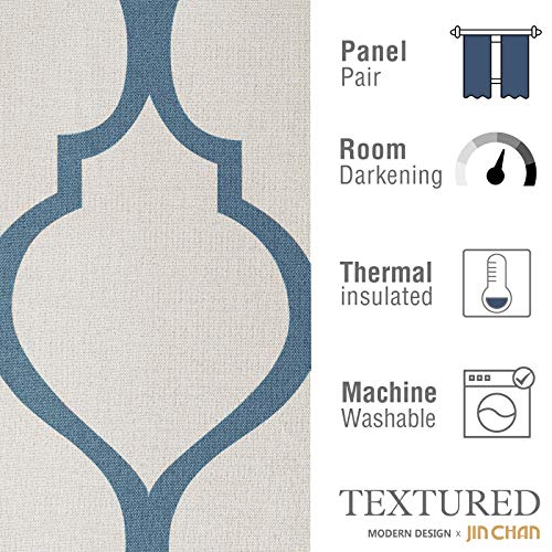 Jinchan Curtains Moroccan Tile Printed Linen Textured Curtains Panels Room Darkening Bedroom Living Room Thermal Insulated Window Treatment Drapes 2 Panels 84" L Blue #TOP7