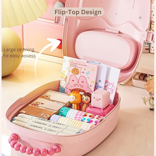 Image of KiZY Girl Kid Hair Accessories Storage Box | Hair Ties-Clips, Bow-Ribbon-Headband, Jewelry Organizer | Portable Case | Available in Multiple Design-Color. (Pink+Purple)