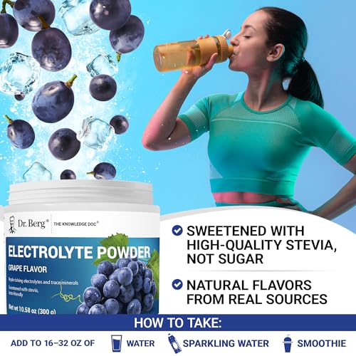 Image of Dr. Berg Zero Sugar Hydration Keto Electrolyte Powder - Enhanced w / 1000 mg of Potassium & Real Pink Himalayan Salt (NOT Table Salt) - Grape Flavor Hydration Drink Mix Supplement - 50 Servings