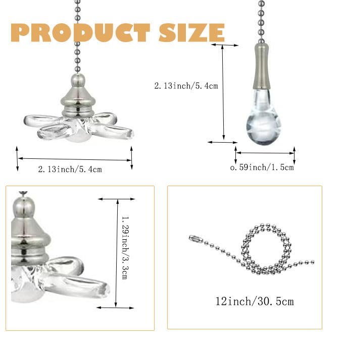 Image of Ceiling Fan Pull Chain, Pack of 2 Ceiling Fan Cords with 6 Inches Fan Pulls Set with Connector (Nickel color)