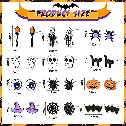 SAILIMUE 12 Pairs Halloween Earrings for Women Pumpkin Spider Ghost Bat black cat Tiny Halloween Stud Earring Set Halloween Theme Party Jewelry2