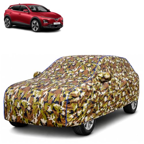 Image of Waterproof Car Body Cover for Vinfast VF 6 with Mirror Pocket| Cotton Inner Lining | Triple Stitched | All Weather Protection | Dust, UV & Rain Proof (Camouflage with Blue Piping)