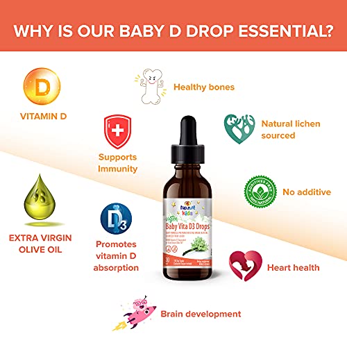 Baby Vitamin D Drops 400 IU Vegan, Plant Based Baby D Drops with No