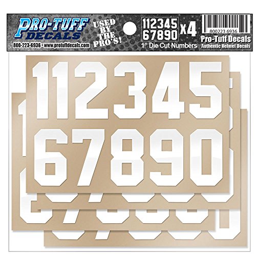 Helmet Number Decals (Football, Lacrosse, Hockey, Baseball, Softball) White Stickers (1 Inch Tall)
