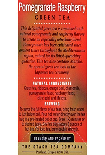 Image of Stash Tea Pomegranate Raspberry Green Tea, 18 Count Tea Bags in Foil Individual Green Tea Bags for Use in Teapots Mugs or Cups, Brew Hot Tea or Iced Tea
