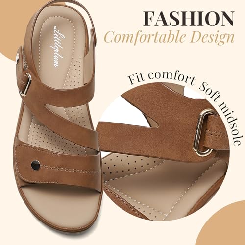Image of Littleplum Womens Sandals Arch Support - Comfortable Flat Sandals for Women, Summer Breathable Adjustable Orthotic Walking Shoes for Beach,Travel