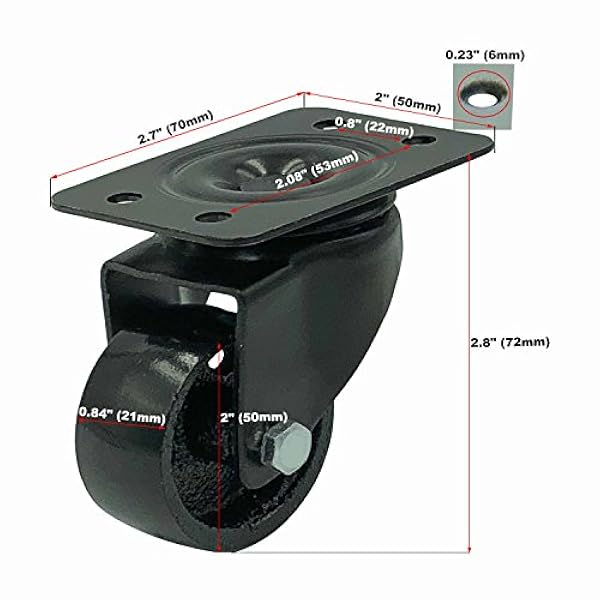 FactorDuty 4 Ruedas Giratorias con Placa Giratoria de Metal Negro para Trabajo Pesado Acero de Alto Calibre (2"Sin Freno)