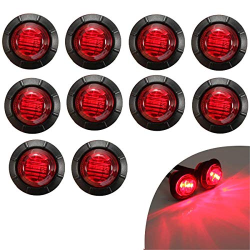 KYYET 10 stuks 3/4 Inch Mount LED Rear Side Marker Indicator Lights voor vrachtwagens, Traile, Cabine Marker, RV Marker, Marine Led Utility Strip Licht voor Boten, Achterlicht Remstop Lamp 12V (Rood)