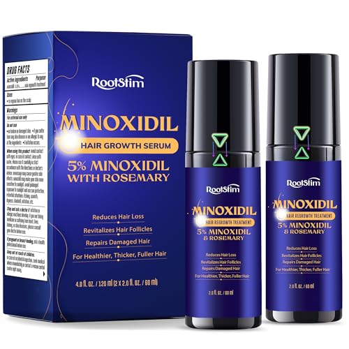 Image of 5% Minoxidil Hair Growth for Men and Women: 2-Pack Extra Strength Minoxidil Hair Loss Treatment Serum with Rosemary for Faster Stronger Thicker Hair Growth - 4 FL OZ