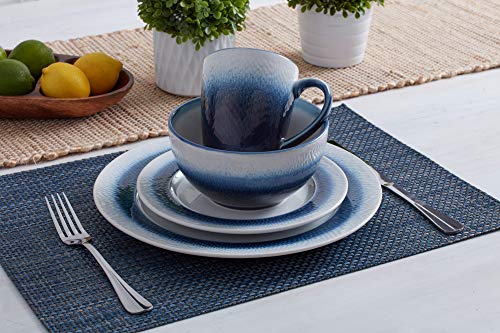 Pfaltzgraff Eclipse Blue 16-Piece Stoneware Round Dinnerware Set, 1 inch dinner plate, 8 inch salad plate, 6 inch soup cereal bowl (26 ounce) and 14 ounce mug, Blue/White - Image 2