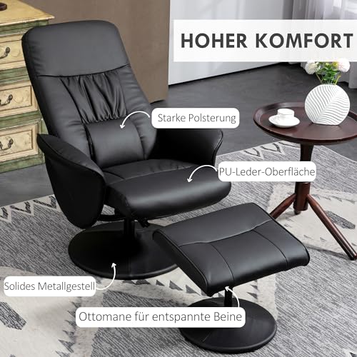 HOMCOM Relaxsessel mit Hocker, 360°drehbarer Fernsehsessel mit Liegefunktion TV Sessel für Wohnzimmer, Schlafzimmer, Kunstleder, Schwarz – Bild 7