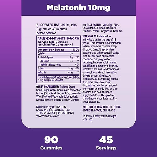 image for Natrol 10 mg Melatonin Gummies, Sleep Support for Adults, Melatonin Su