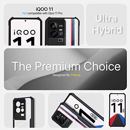 Image of Pikkme iQOO 11 5G Back Cover | Crystal Clear Transparent Back | Ultra Hybrid | Full Camera Protection | Raised Edge | Bumper Back Case (Black)