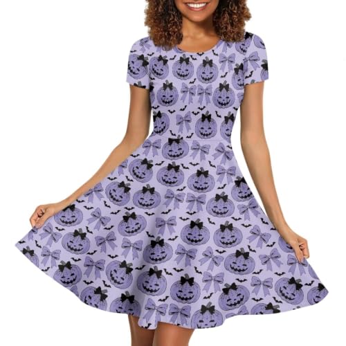 Image of HUGS IDEA Womens Puffy Swing Midi Dress Round Neck Short Sleeve Party A-Line Dresses