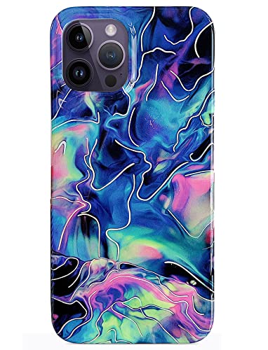 J.west Compatible With Iphone 14 Pro Max Case 6.7-Inch, Luxury Slim Soft Tpu Rubber Silicone Cover With Shiny Metallic Watercolor Marble Design Case Sturdy Protective Women Girls Phone Case Blue #TOP2
