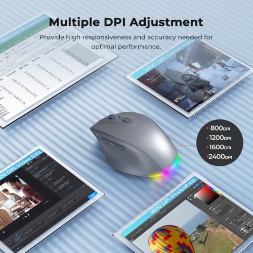 MEETION Gray Wireless Bluetooth Mouse, Rechargeable Ergonomic Mouse - 4