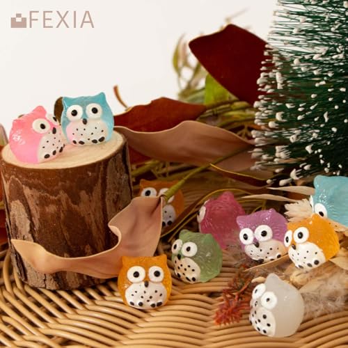 Image of FEXIA 30pcs Mini Resin Owls Collection Mini Resin Animals to Hide Tiny Glow in the Dark Figures for Aquariums Dollhouses Fairy Garden Accessories