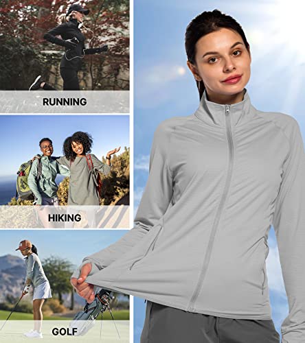 Upf 50+ Uv Long Sleeve Shirt Women Golf Sun Protection Light Jacket Hiking Running Fishing Shirts With Zip Pockets Plus Size Gray M #TOP5