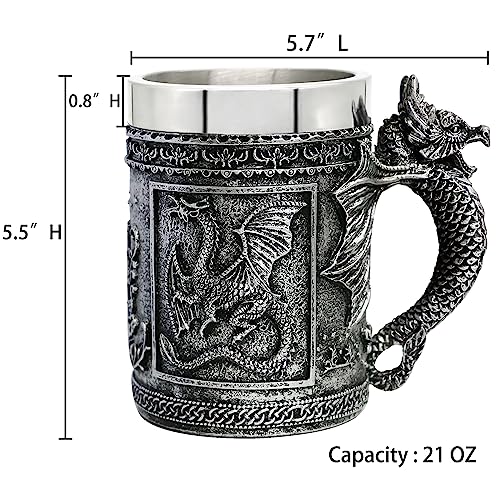 alikiki Caneca grande de dragão medieval - GOT Dragon D&D Canecas de cerveja para jogos para homens