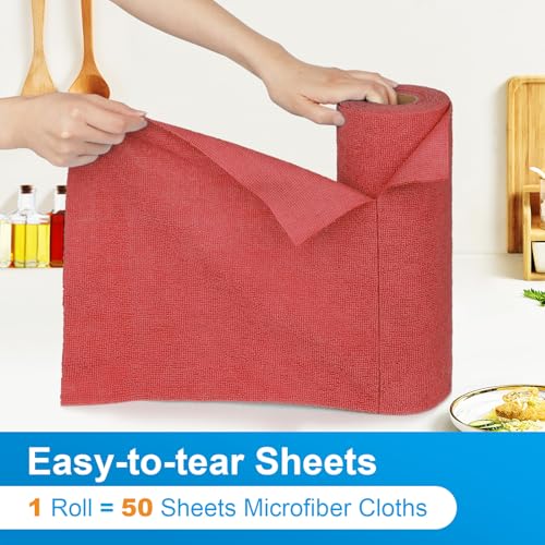 UNIMADE Microfiber Cleaning Cloth, 150 Sheets Shop Towels Commercial Grade Washcloths Lint-Free Work Rags Bulk Towels for Cars Mechanic Restaurant Garage Housekeeping, 11.5\"x 11.5\", Red - Thumbnail 3