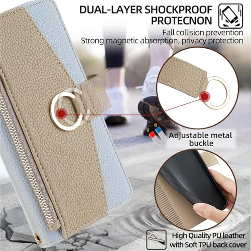 Étui portefeuille iPhone 15 Plus bleu antichoc anti-perte avec fermeture éclair - 3