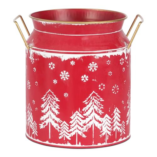 Putuo Decor Large Metal Milk Can with White Winter Forest