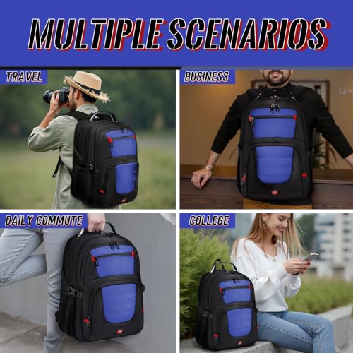Image of 55L Gaming Laptop Backpack, Fits 18.4-19 inch Laptop, Blue | 180 TSA-Friendly Carry On Design with Padded Laptop Compartment, Water-Resistant, Adjustable Strap, Handle for Men Women