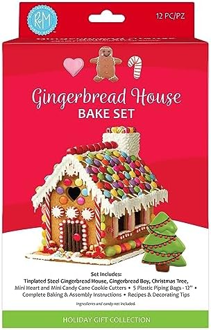 R & M International 2089 Gingerbread House 10-Piece Cookie Cutter and Baking Set with Recipe and Directions, Silver