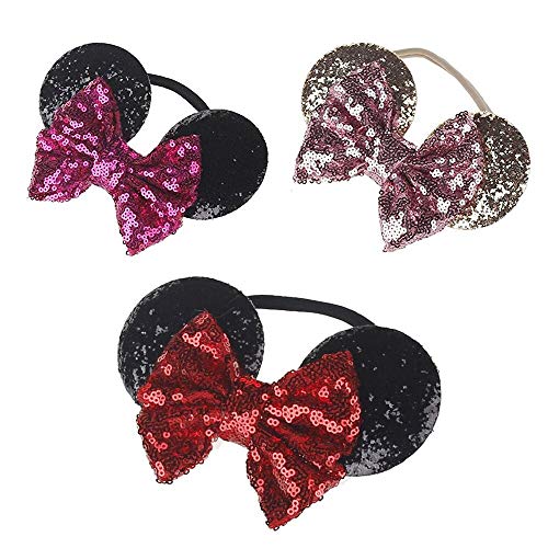 Headbands For Kids MINNIE Sequins Hair MOUSE Girls Baby EARS Bow knot (3PK)