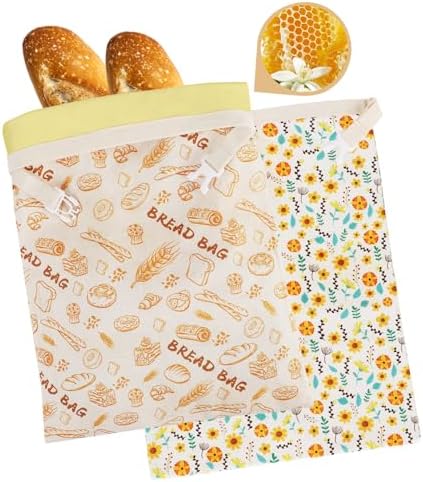 2-Pack Reusable Beeswax Bread Bags - Large 17x13 Inch for Sourdough & Homemade Bread Storage | All-Natural Beeswax Preservation, Eco-Friendly Cotton Food Bags - Easy to Clean & Daily Use