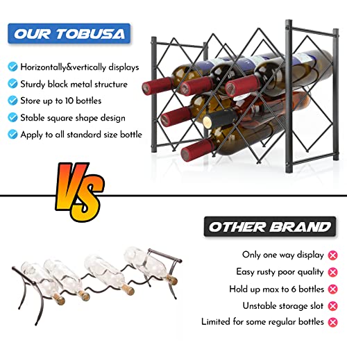 Tobusa Metal Wine Rack Countertop, 10-Bottle Modern Black Freestanding Wine Bottle Holder, 4-Tier Tabletop Wine Rack Stand Wine Storage, Small Wine Bottle Organizer For Home Kitchen Cabinet Pantry Bar #TOP4