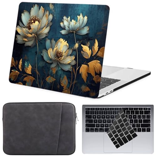 Funda MacBook Air 13 A1466 para Estudiantes y Cafeterías con Diseño Flores Doradas