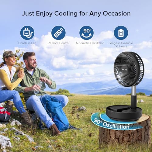 Belife Ventilador X8 portátil, sem fio 7200 mAh, ventilador oscilante operado por bateria, ventilado