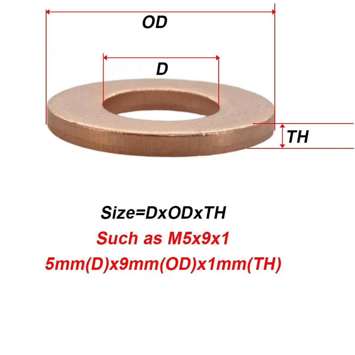 M5 M6 M8 M10 M12 M16 M18 M20 M22 M24 Arandelas sólidas de cobre puro Tapón de cárter de aceite para motocicleta de automóvil Junta de sellado Espaciadores Arandela-M20x26x1.5-200Pcs