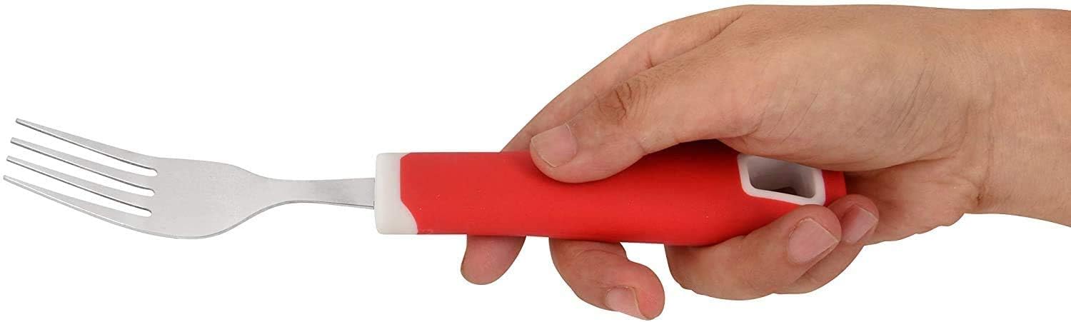 Special Supplies Adaptive Utensils 5-Piece Set Non-Weighted, Non-Slip Handles for Hand Tremors, Arthritis, Parkinson’s or Elderly Use - Stainless Steel Knife, Rocker Knife, Fork, Spoons - Red : Health & Household