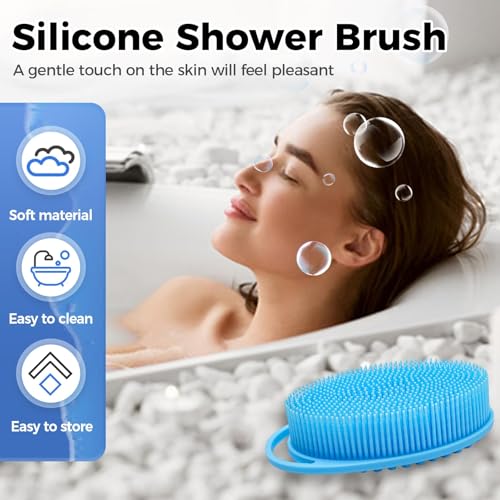 Image of Silicone Body Scrubber Shower, Soft Gentle Shower Brush Loofah for Sensitive Skin, Lather Well, Handheld Cleansing Skin Brush for Young and Old Men Women (Colorful-A)