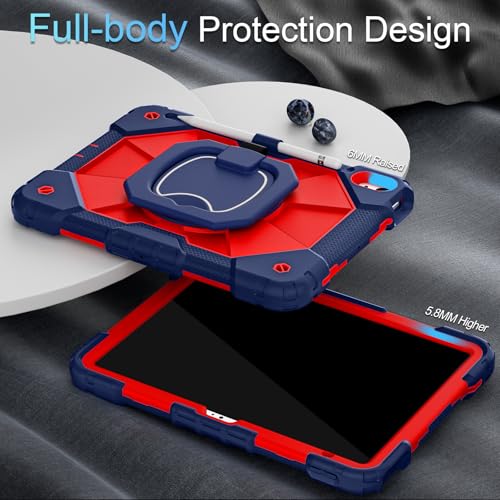 Image of Auizotl Case for iPad (A16) 11th /10th Generation 11.0 /10.9 Inch with Screen Protector /360 Rotating Stand /Shoulder Strap /Pencil Holder,Military Grade Shockproof iPad Case 10th Generation,Navy Red