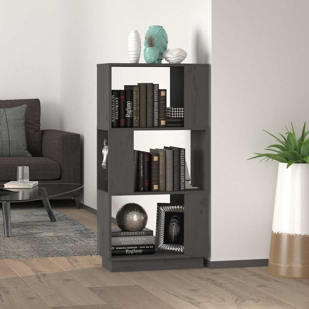 Libreria grigia in legno massiccio di pino, 51 x 25 x 101 cm, divisorio e scaffale con scomparto aperto, salvaspazio, per soggiorno, studio e ufficio, sistema di scaffali versatile con spazio