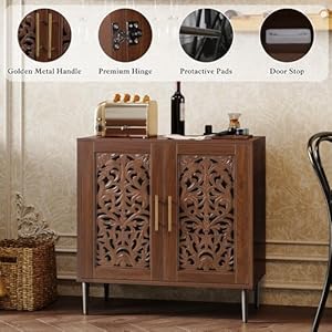 ARTPOWER Accent Cabinet with 2 Doors, Vintage Hollow Carving Buffet Cabinet, Sideboards and Buffets with Storage Credenza for Living Room, Kitchen, Dining Room, Entryway, Hallway, Walnut ARTPOWER Accent Cabinet with 2 Doors Vintage Hollow Carving Buffet Cabinet Sideboards and Buffets with Storage Credenza for Living Room Kitchen Dining Room Entryway Hallway Walnut