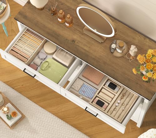 Image of TEENFON 47.2 inch Dresser for Bedroom, White 6 Drawer Dresser with Metal Handles, Wood Dressers & Chests of Drawers for Closet, Farmhouse Dressers for Bedroom, Entryway, White