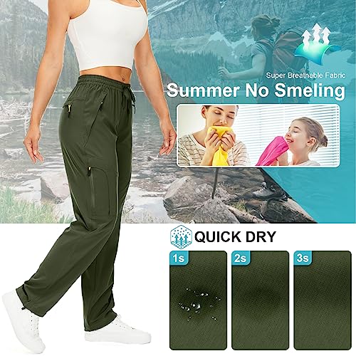 mosingle Women's Walking Trousers Cargo Pants Quick Dry UPF 50 Travel Golf Pants Lightweight Camping Work Pants Zipper Pockets #6608-Army Green-M - Image 3